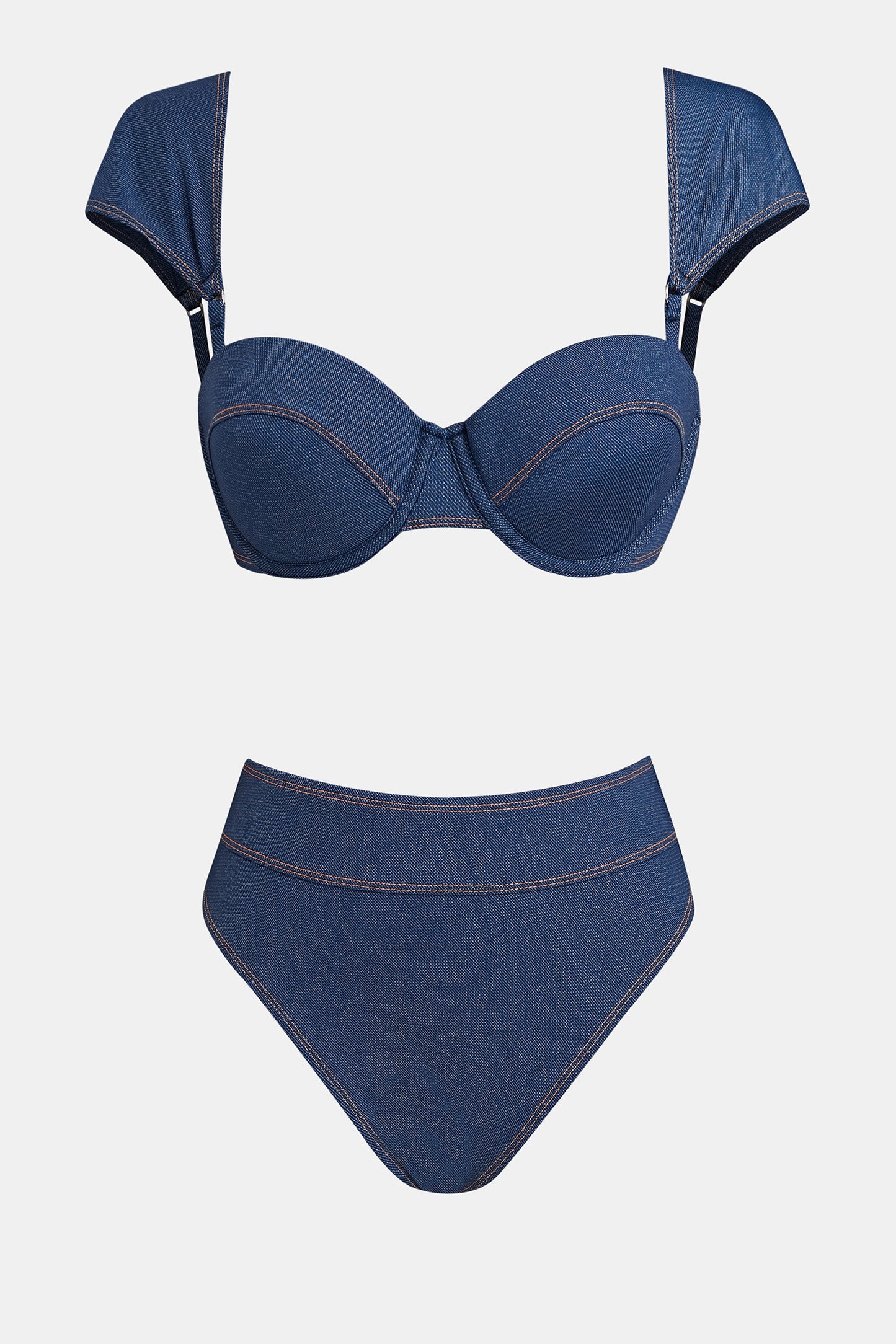 Bikini panty Alta denim, top con varilla