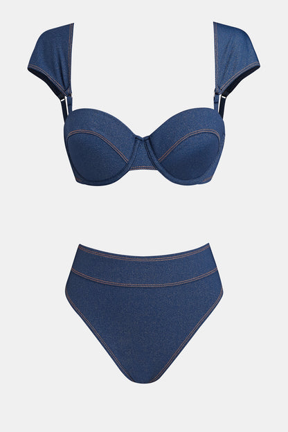 Bikini panty Alta denim, top con varilla