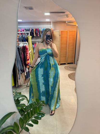 Vestido largo halter.