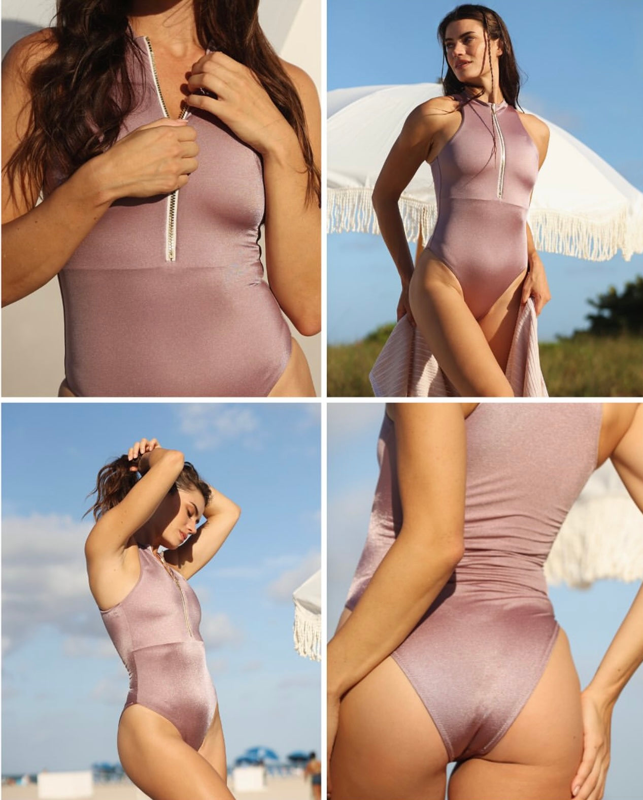 Entero con cierre, tela satinada